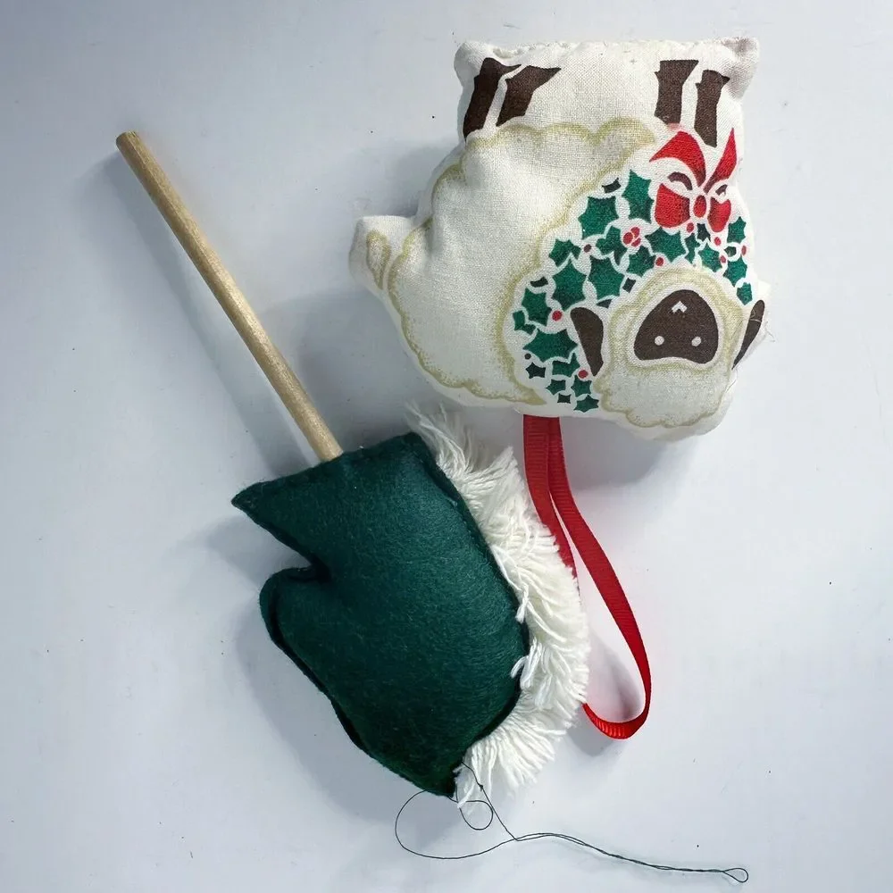 Lot of 2 Vintage Hand Made Fabric Christmas Ornaments Patchwork Horse Sheep1970s
